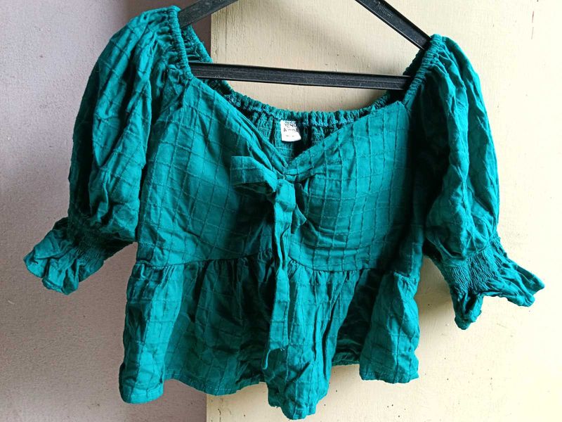 Cute Green Tie-Front Top