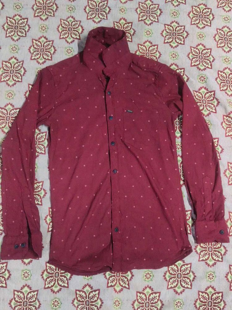 Maroon Dotted Button-Down Shirt