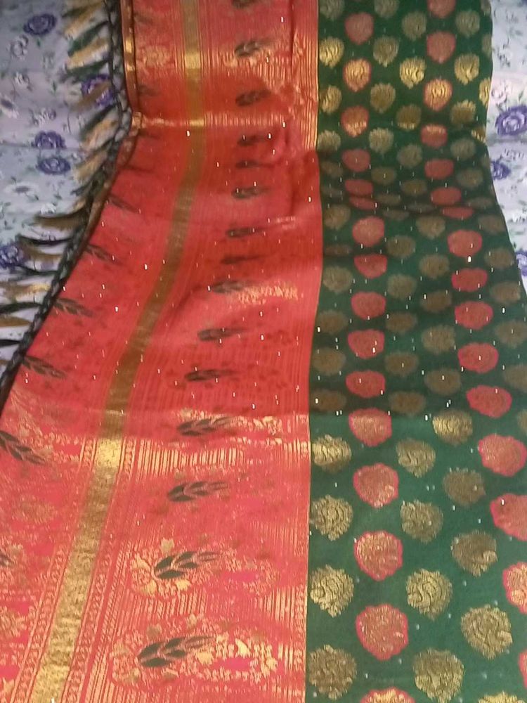 Elegant Red &amp; Green Saree