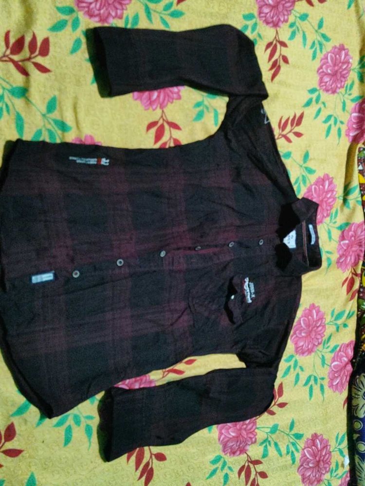 Burgundy Plaid Long Sleeve Shirt