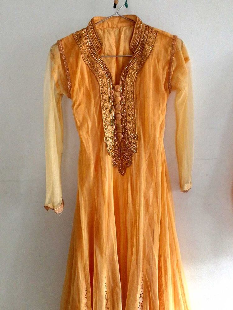 Embroidered Orange Anarkali Dress