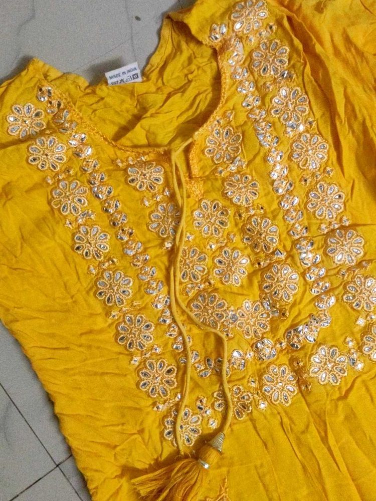 Yellow Embroidered Kurta