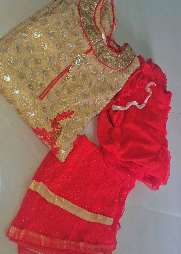 Nude and red patiyala set