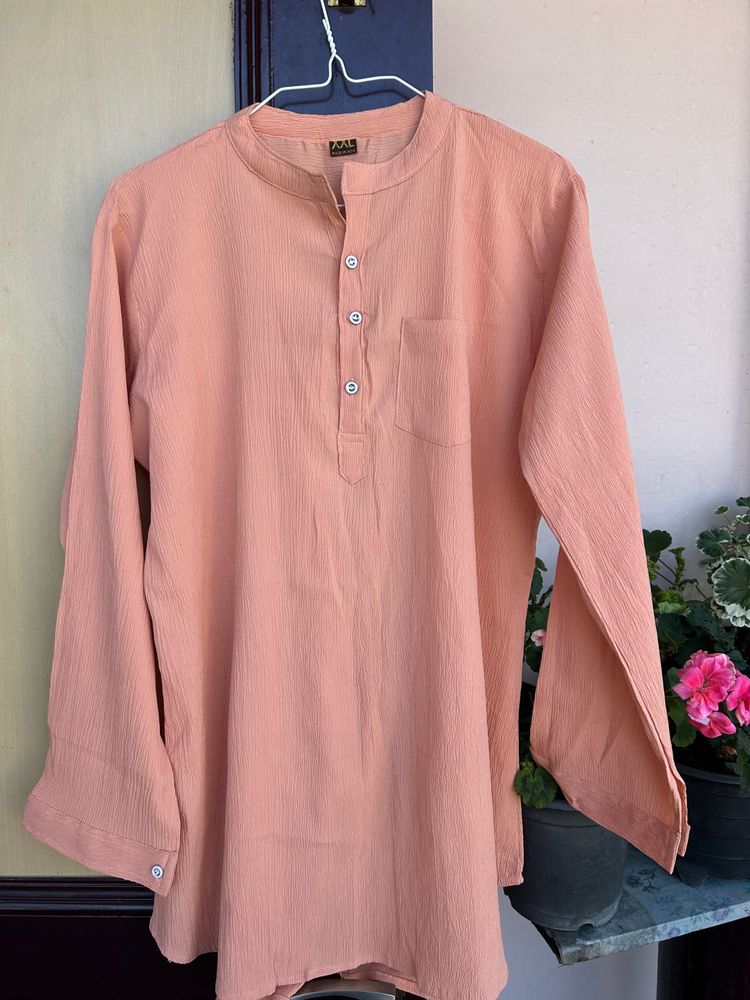 Peach Cotton Kurta - Long Sleeves