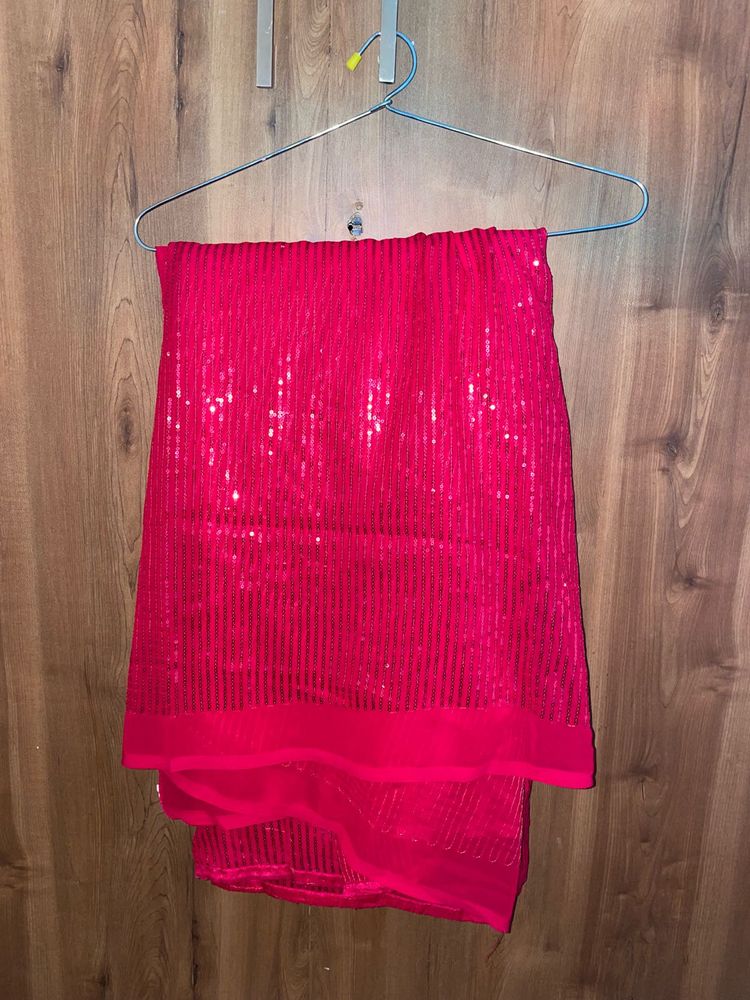 Red Sequin Saree
