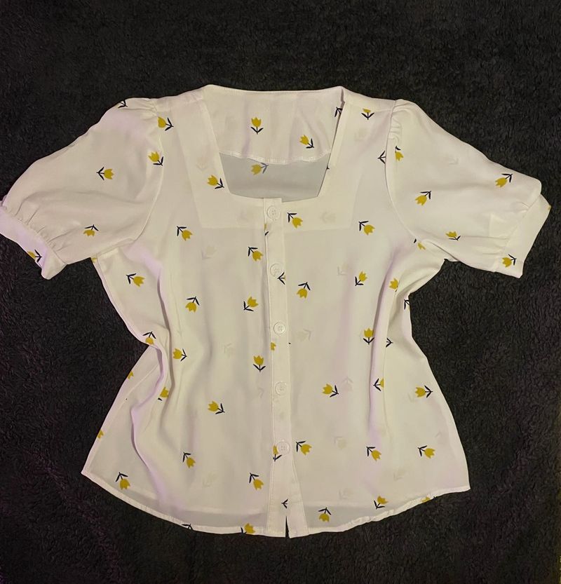 Cute Floral Printed Button Up Shirt