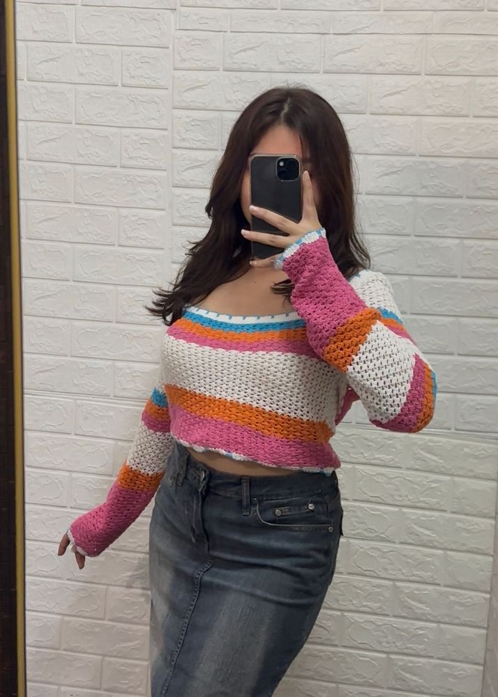 Striped Crochet Crop Top