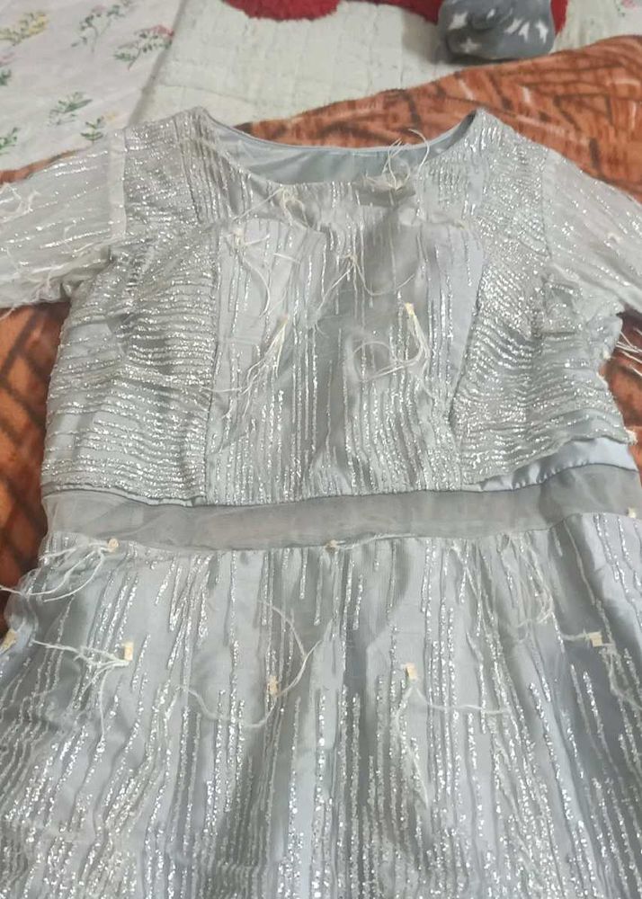 Elegant Silver Embellished Gown