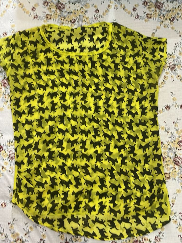 Yellow Dog Print Top
