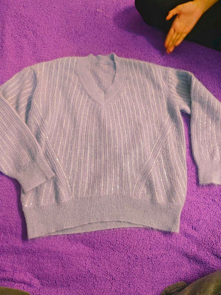 Sparkly V-Neck Knit Sweater