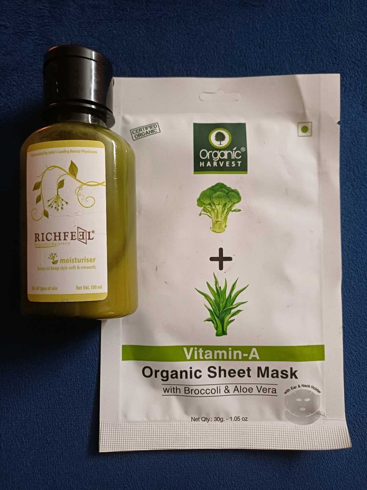 Organic Harvest Sheet Mask + Richfeel  Moisturizer