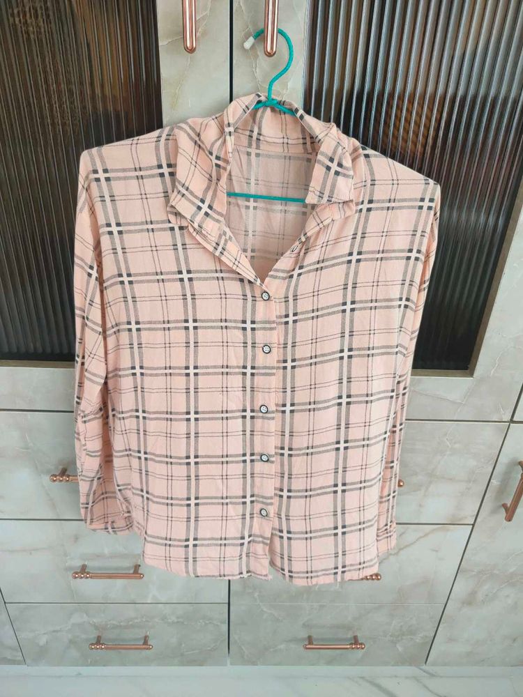 Peach Checkered Casual Shirt
