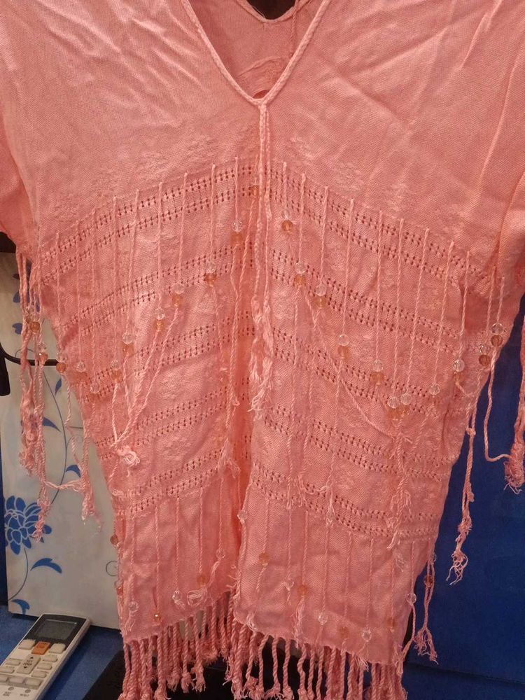Peach Tunic Top with Fringe Detail