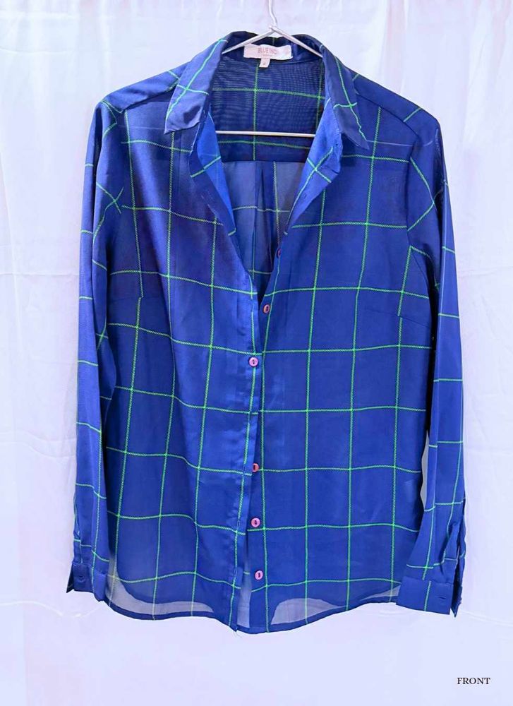 Blue Plaid Button-Down Shirt