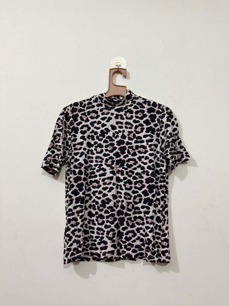 Animal Print High Neck Top