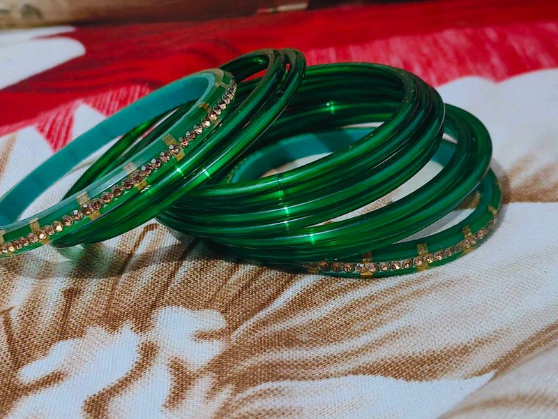 Green Bangles with Rhinestones