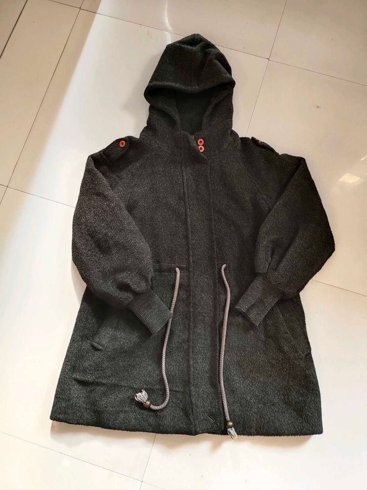 Hooded Wool Blend Coat