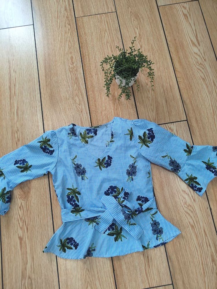 Striped Floral Peplum Top