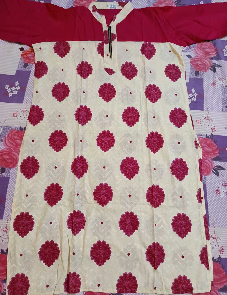 Women Printed Pure Cotton Kurti(Rose And Cream)