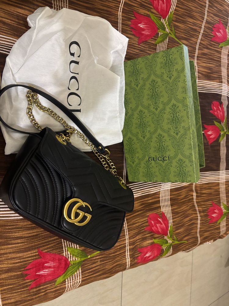 Gucci Black Sling With Gold Chain