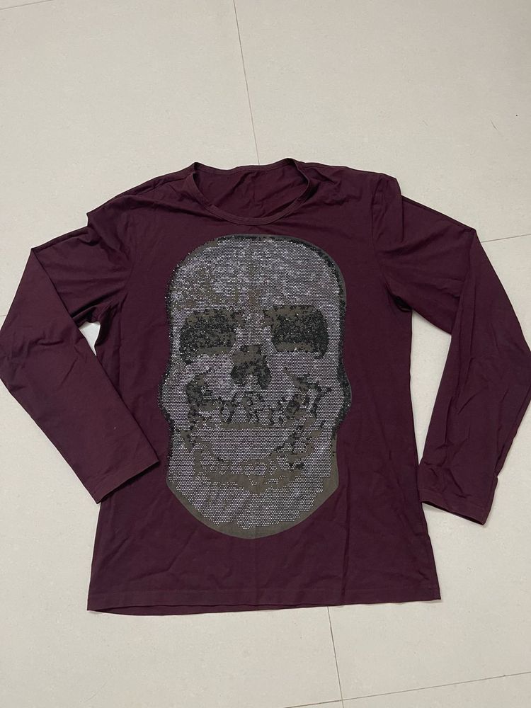 Maroon Skull Long Sleeve Shirt