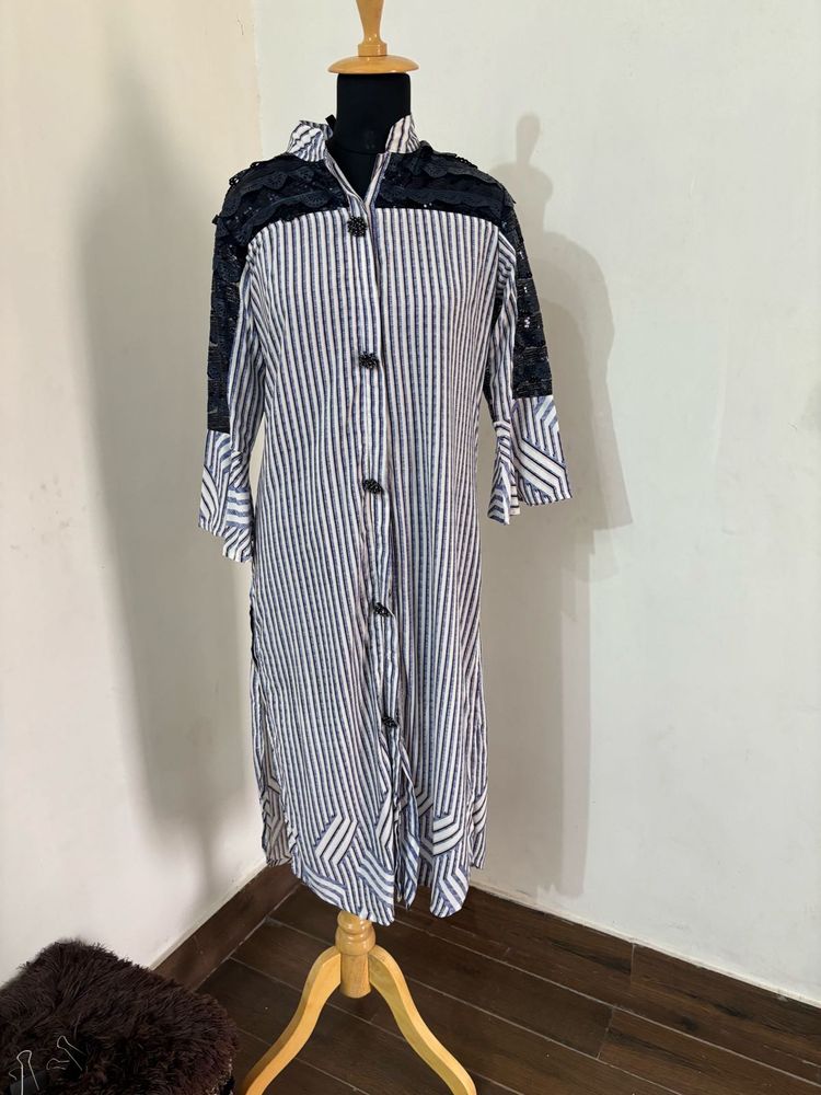 new Striped Shirt kurti  with Lace Detail