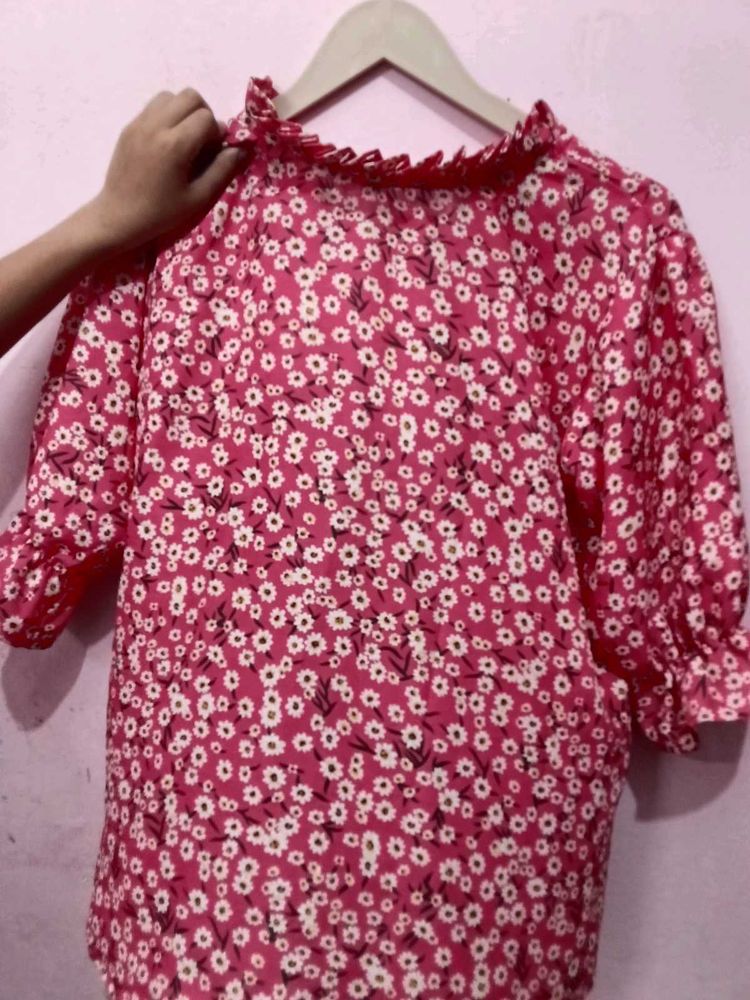 Casual Baloon Sleeve Printed Women Top