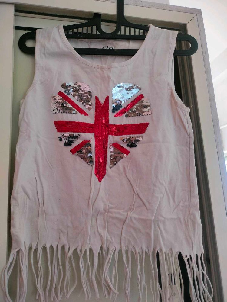 Sequin Heart Fringe Tee