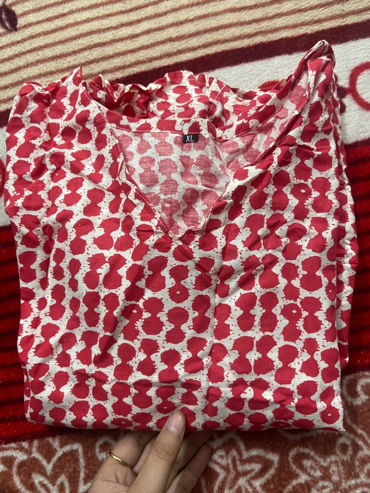 Brand New Red And White Cotton Kurti