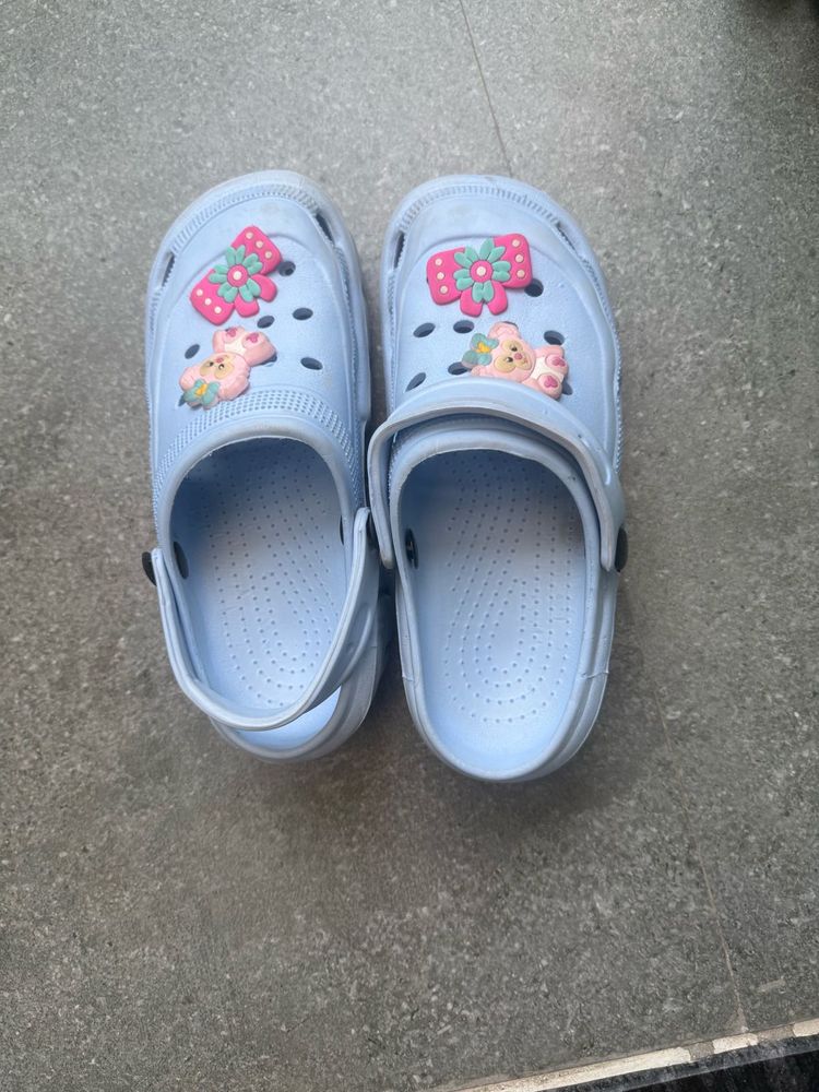Cute Blue Clogs with Charms Size 38