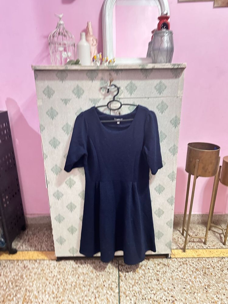 Navy Blue Fit &amp; Flare Dress winter
