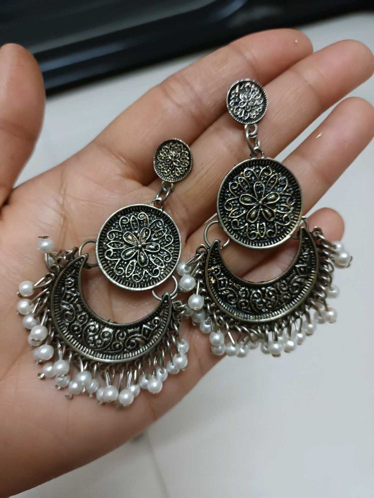 Boho Oxidized Silver Dangle Earrings