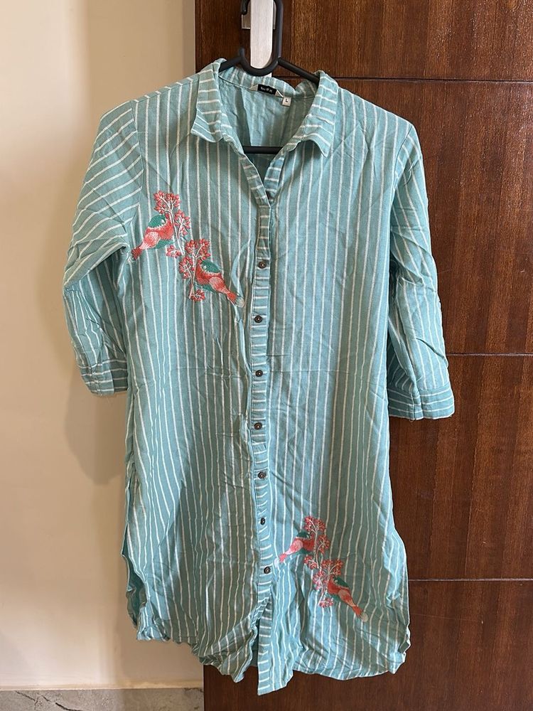Striped Bird Embroidered Top