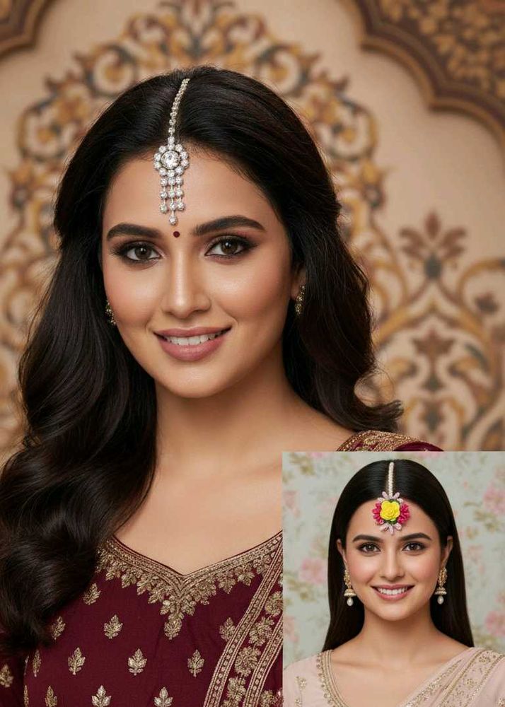 NEW -- Floral &amp; Pearl Maang-Tika - Pack Of 2