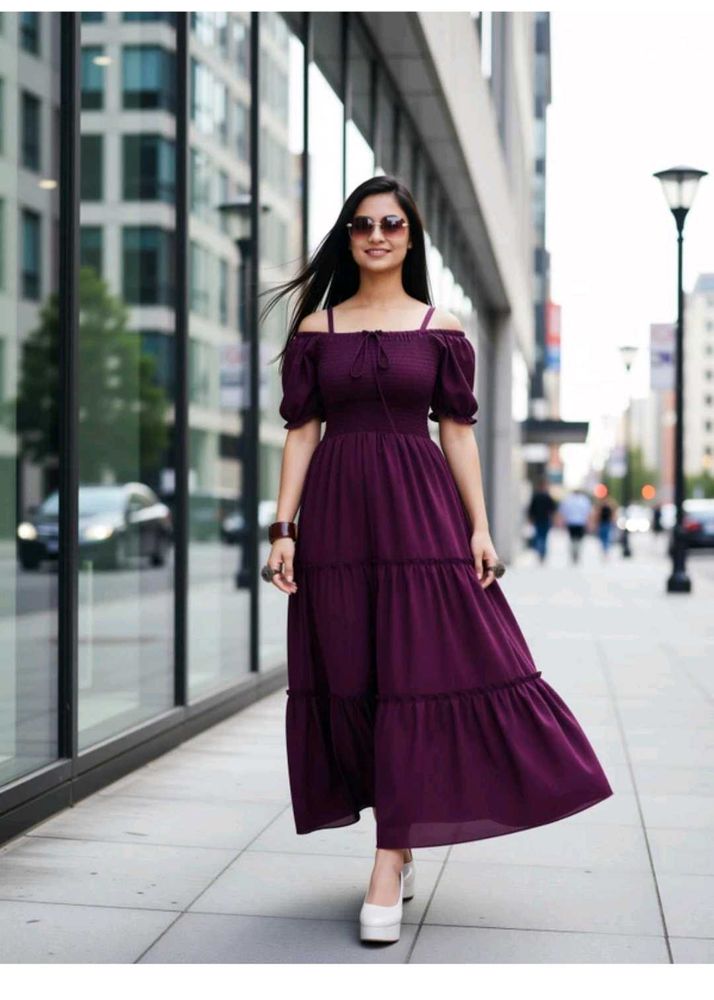 Elegant Purple Off-Shoulder Maxi Dress
