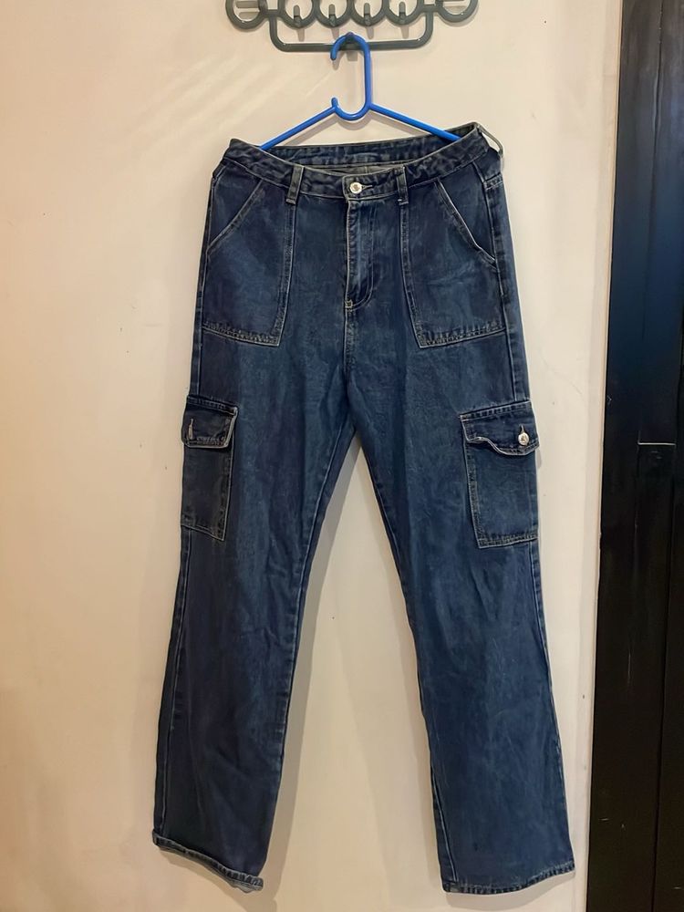 Blue Denim Cargo Pants
