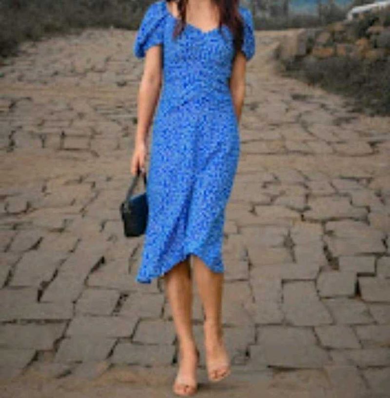 Blue Polka Dot Midi Dress
