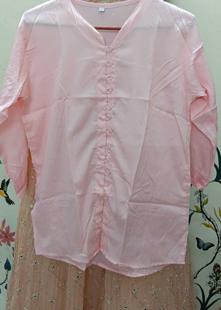 Peach Pink Shirt Type Top XS TO M SIZE