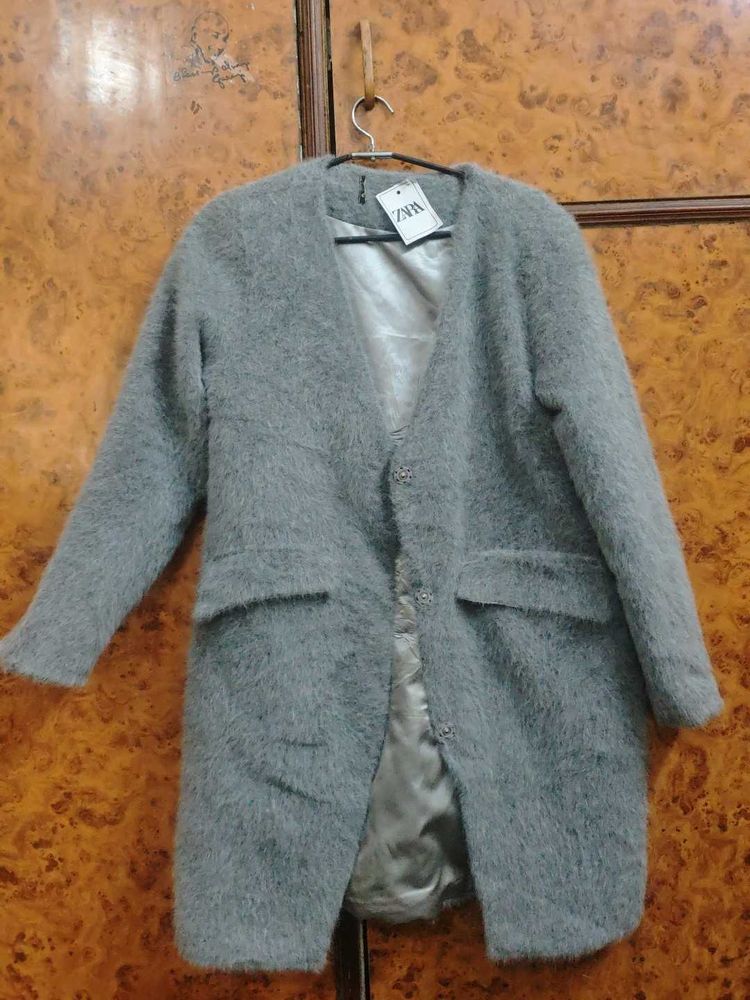 Zara Grey Faux Fur Coat