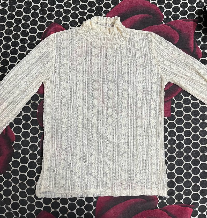 Flower Net Turtle Neck Top