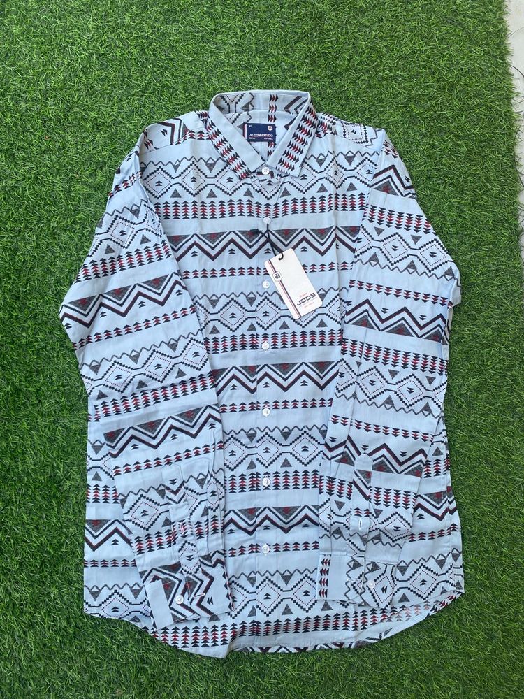 Geometric Print Button-Down Shirt