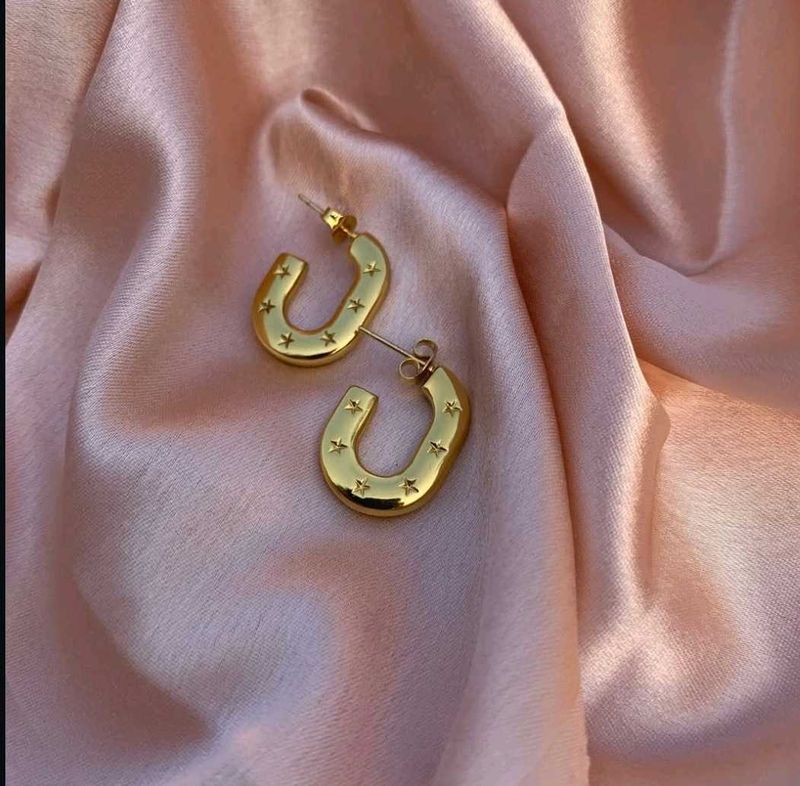 Gold Star Hoop Antiturnish Earrings