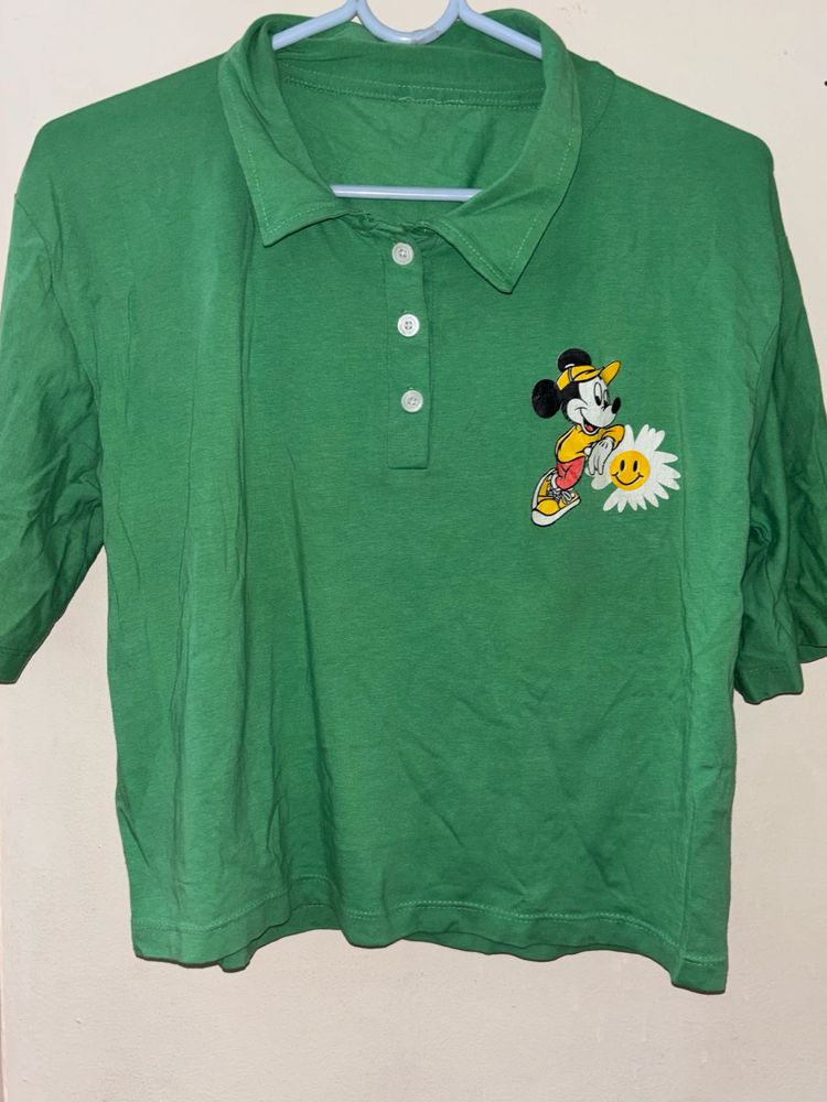 Green Mickey Mouse Polo Top