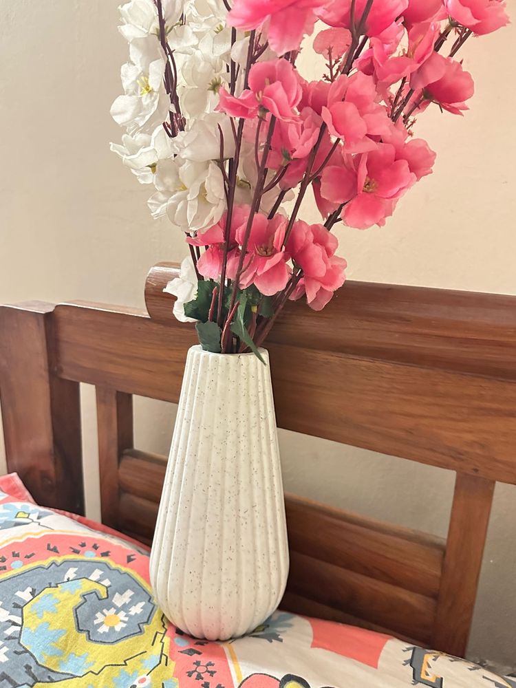 White Ceramic Vase with Flowers
