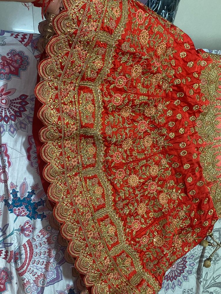Red &amp; Gold Embroidered Lehenga