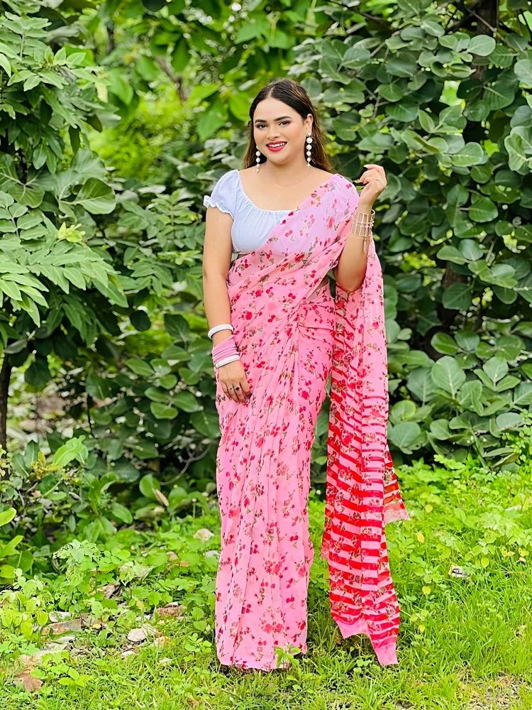 Floral Print Chiffon Saree