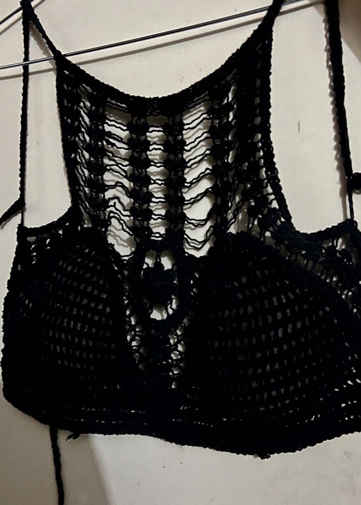 Black Crochet Halter Bralette Top | Boho Wear