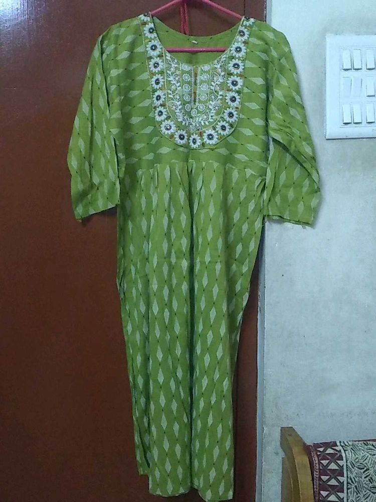 Green Embroidered nyra cut frock.