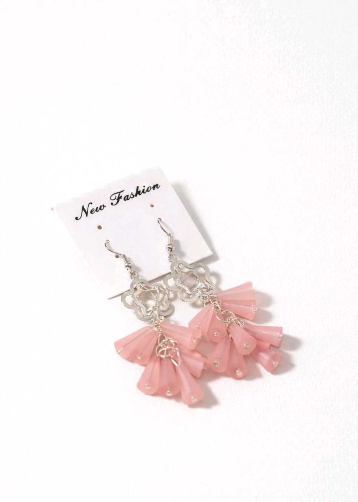 Pink Floral Tassel Earrings