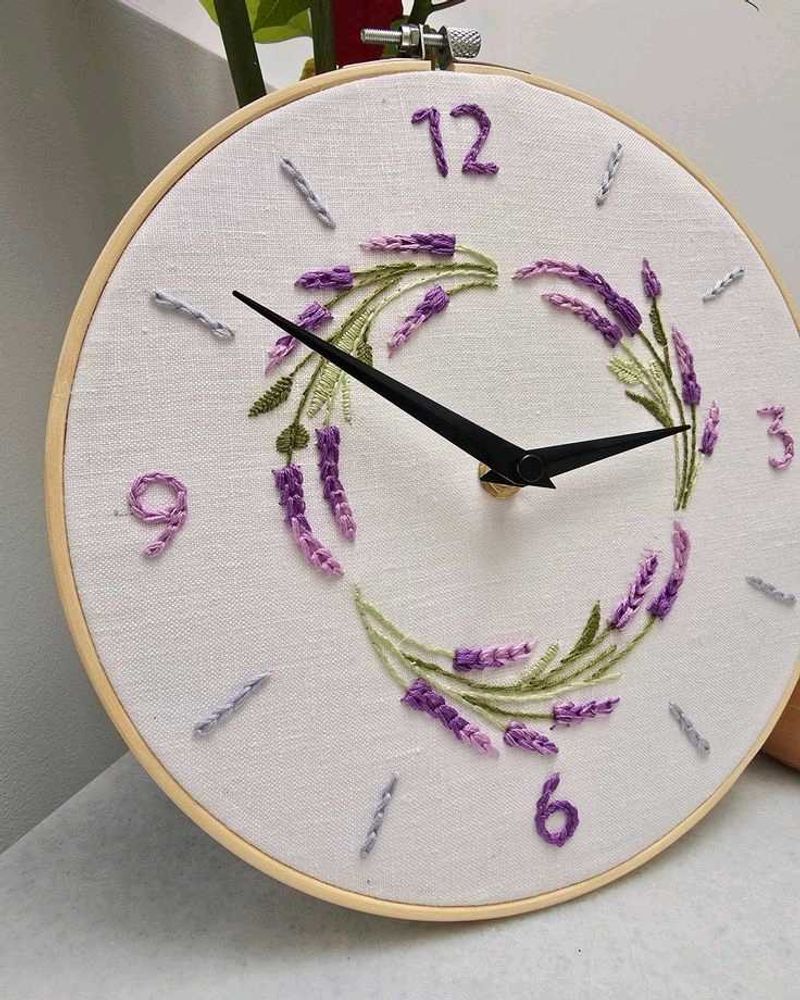 Handmade Embroidered Lavender Clock